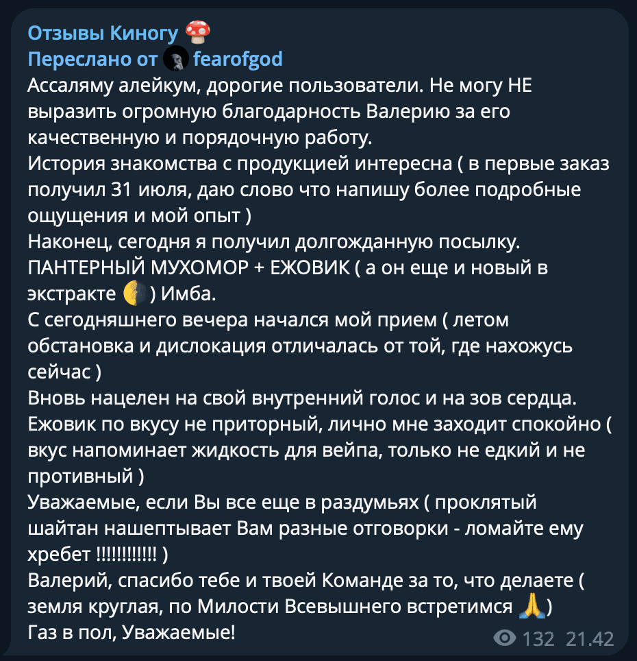 Скриншот отзыва 7 из Telegram-канала КИНОГУ